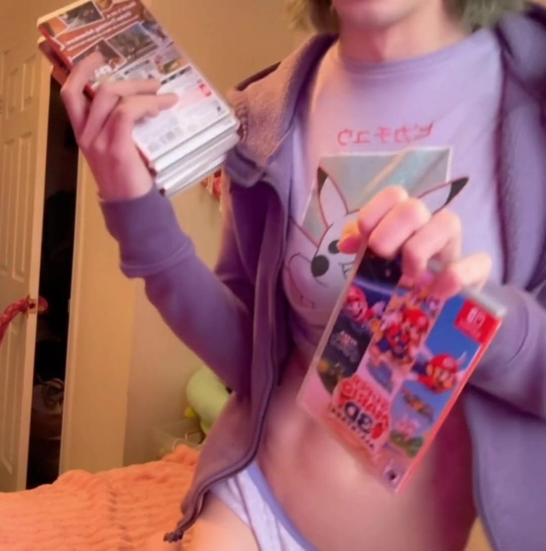 Isabelle Shows Off Her Switch Game Collection In Her Cute Purple Panties